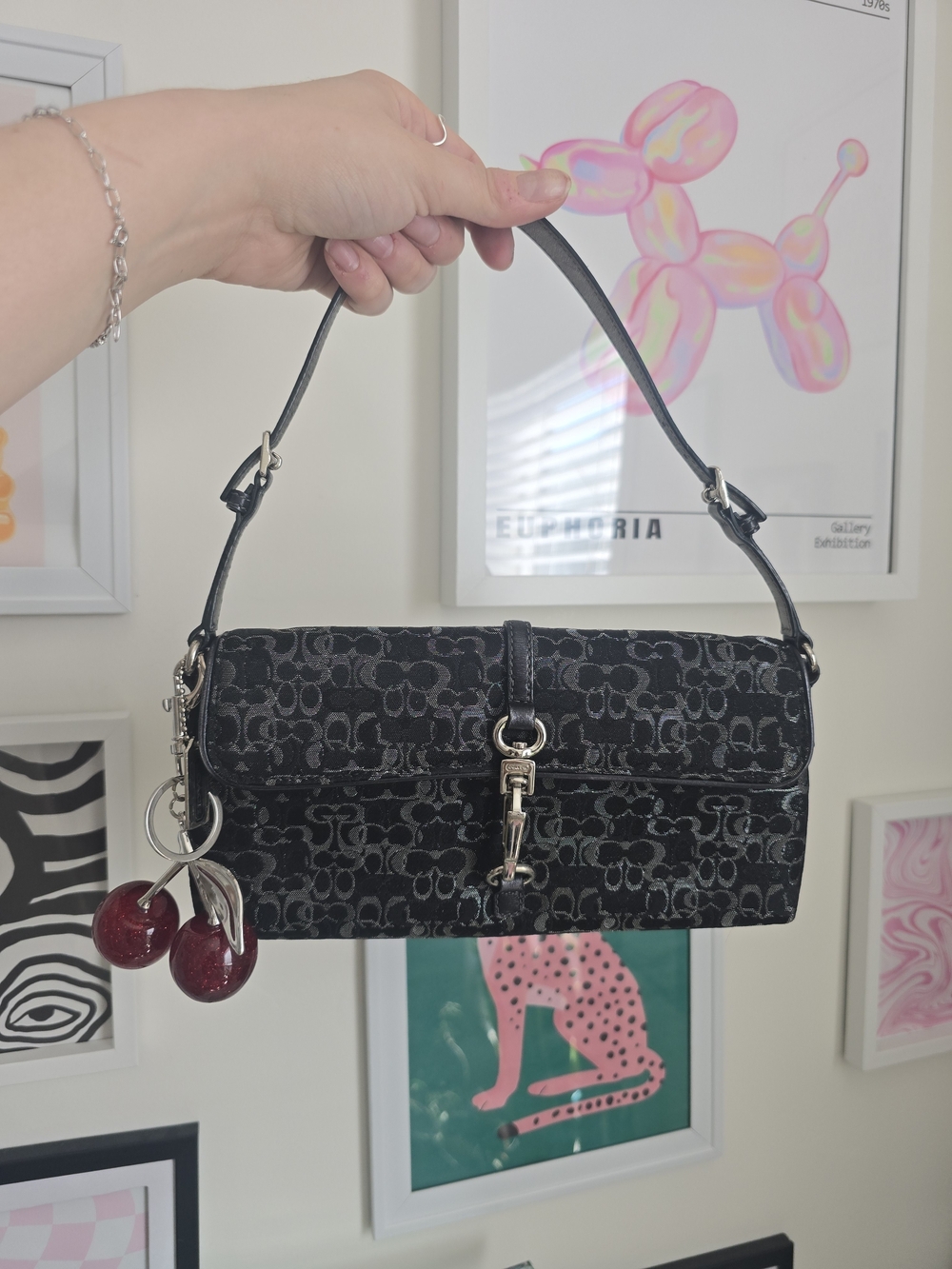 Coach Vintage Y2k Optic Hamptons Shoulder Bag W/Cherry Charm